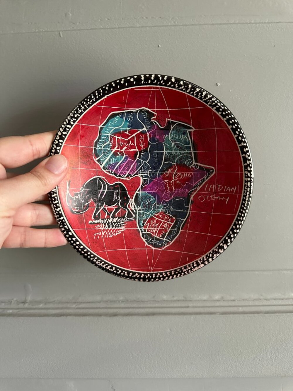 Ceramic Africa Map Rhino Bowl